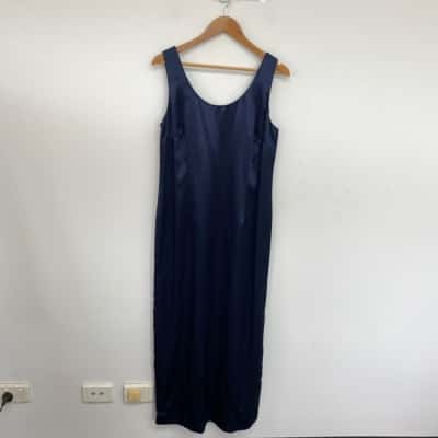 Laura K Navy Blue Satin Look Sleeveless Maxi Dress Size 14 