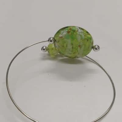 Green Glass and Silver Bangle