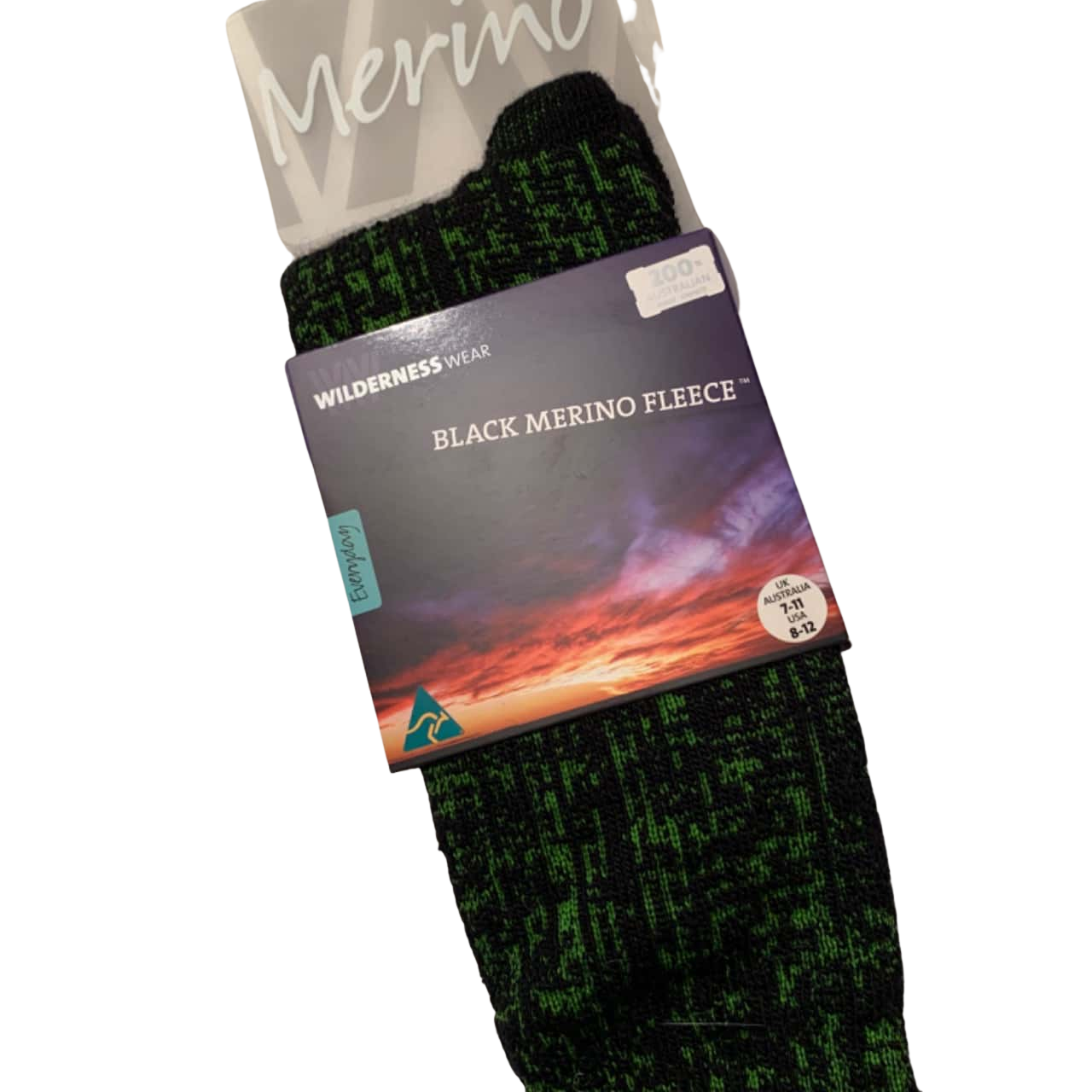 Mens Wilderness Wear Merino Fleece Wool Socks UK 711 Black Green1664861