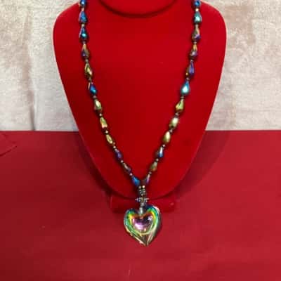  Women's Necklace Rainbow Hematite Beads with Heart