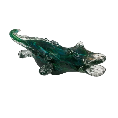 25cm Blue Green Glass Blown Aligator with Glitter Accents     (CAB)