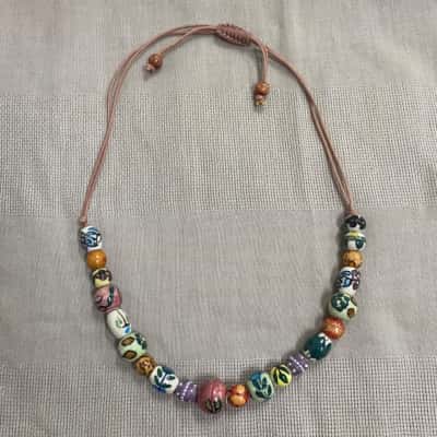  Womens Artisan Ceramic Bead Necklace on Adjustable Cord 