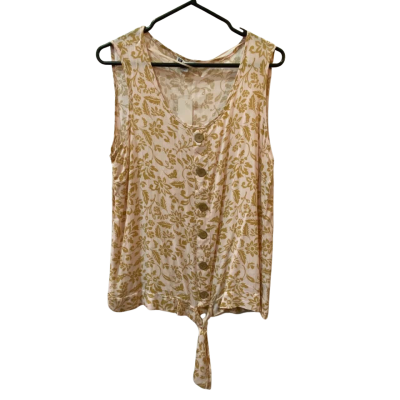 Rockmans Womens  Size 14 Button-top Sleeveless Top Floral / Gold / Pink  