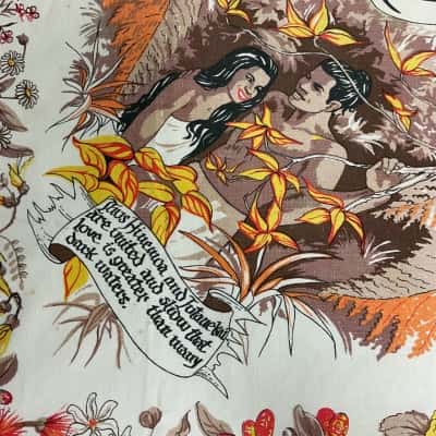 Vintage Tablecloth With The Māori Legend Hinemoa & Tutanekai