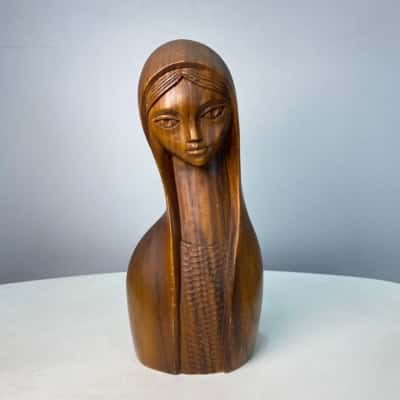 Folk Art Holy Woman carved Wood Statue 