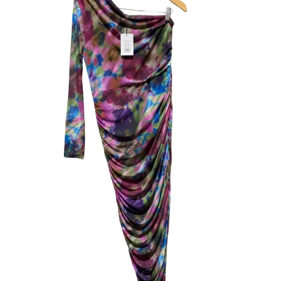 Showpo Womens  Size 12 Midi One Shoulder party Dress Maroon / Multicoloured 