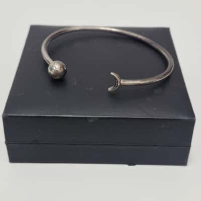 Pandora Womens Sterling Silver CZ Moon Stars Open Bangle 925