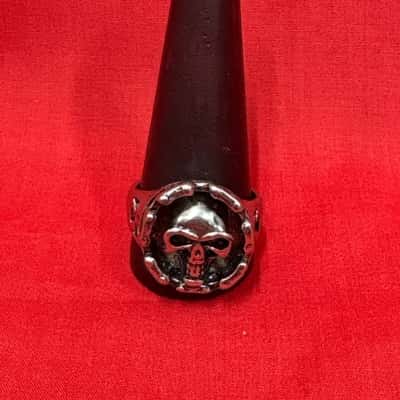 Mens Silver tone Ring Featuring Skull and Iron Cross