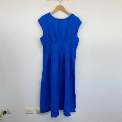 Sportscraft Bright Blue 100% Linen Ariana Pintuck Sleeveless Midi Dress  Size 12