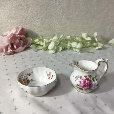 Vintage Royal Crown Derby Floral Bone China Small Open Sugar Bowl & Milk Jug