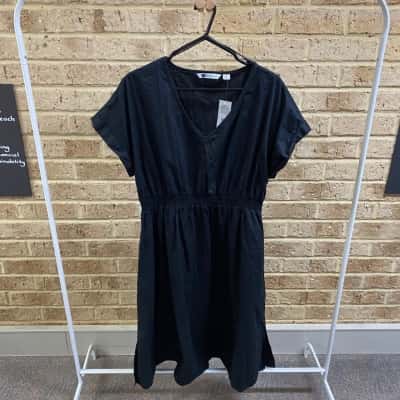 Rockmans Womens black midi waist rolls dress Size 14 