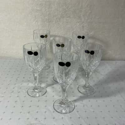 Decorative Bohemia 24% PbO Lead Crystal Set of 6 "Sheffield" Wine Glasses (boxed)