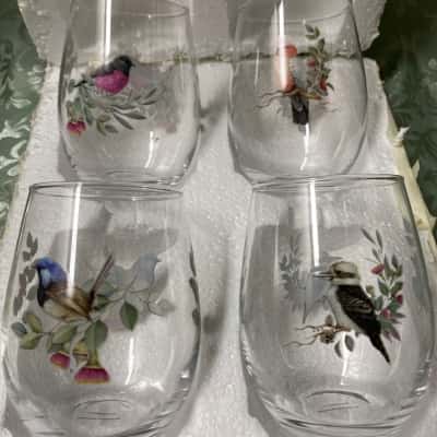Vintage Ned Smith Roly-Poly Glasses with Australian Birds