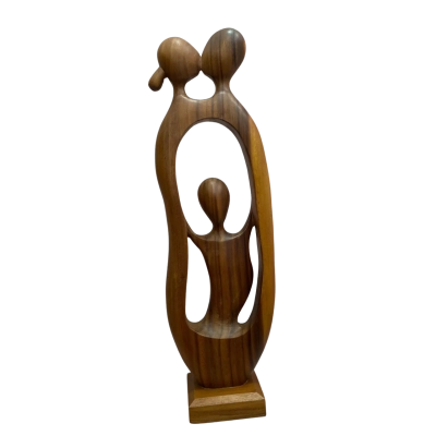 Hand Crafted Wooden Sculpture Depicting Family