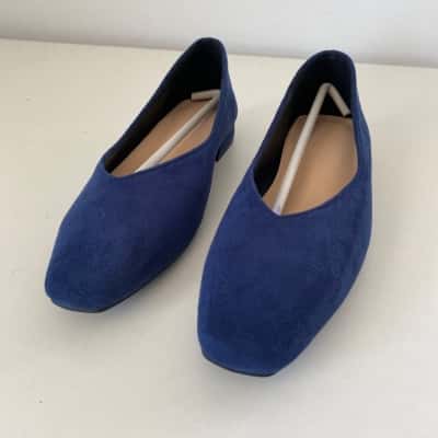Navy Blue Velvet Ballet Flats Shoes Size 37