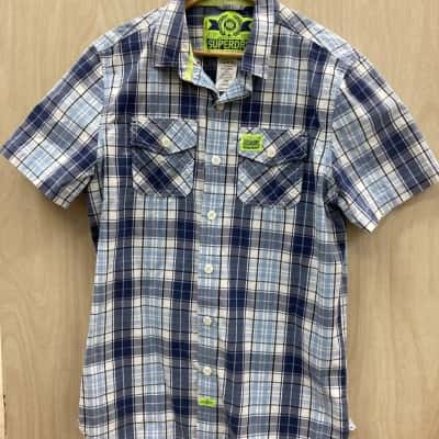 Superdry Mens (15)  Size XL Printed Shirt Blue / Checked 