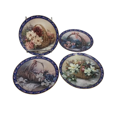 Set of 4 Lena Liu Basket Bouquets Collectable Plated 