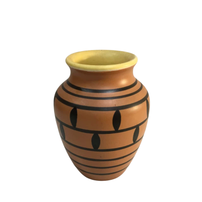 Brown Patterned Pottery Vase Approx 11 x 9 cm