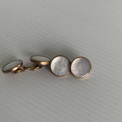 Vintage Double-Sided Chain Cufflinks - Mother of Pearl & Brass