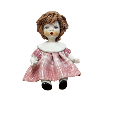 Baby Girl Figurine Glazed Pottery Pink Dress