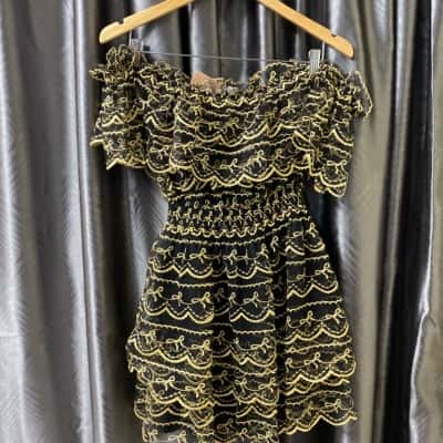 Alice McCall Women's Black and Gold Off Shoulder Mini Dress Size 10 BNWT(s) - New With Tags | Salvos Stores Alice McCall Women's Black and Gold Off Shoulder Mini Dress Size 10 BNWT(s) - New With Tags | Salvos Stores