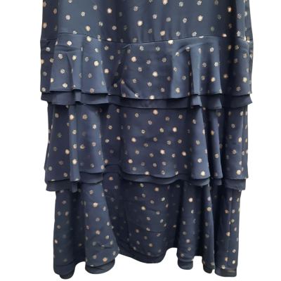 edit by Veronika Maine Black Tiered Midi Length Skirt With Rose Gold /Copper Dots Pattern