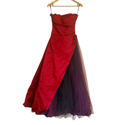 Linz’s.  Red and Purple Tulle Evening Dress.  Size 8?