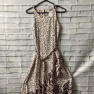 Table Eight Womens  Size 8 Casual Dress / Midi Dress / Sleeveless Dress  Animal print / Brown / White 
