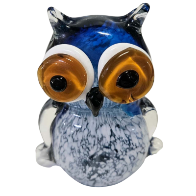Hand Blown Glass Owl Paperweight.