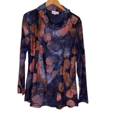 Renoma Womens  Size 10 Long Sleeve Top Brown / Navy Blue / Pattern 