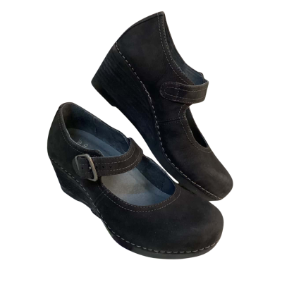 Dansko Womens Size 38 Leather Mary Jane Wedges Black 