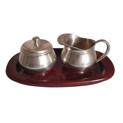 Royal Selangor Cream & Sugar Containers on Wooden Tray