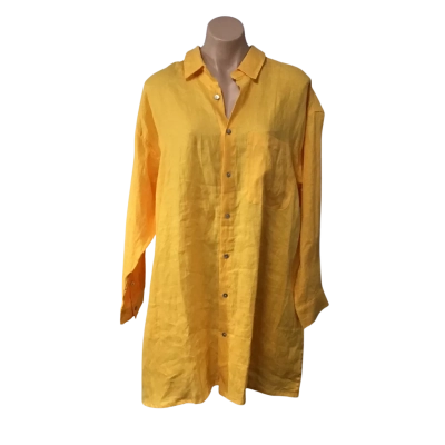 Rove Womens Size M Yellow 100% Linen Long Sleeve Oversized Shirt Dress