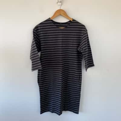 Uniqlo Black Grey Striped 3/4 Sleeve Mini Dress Size S