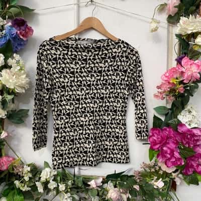 Max Mara Womens  Size 8 / S Long Sleeve Top Animal print / Black  / Cream 