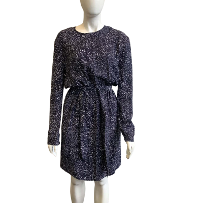 BNWT Decjuba Women's Size S Dani Long Sleeve Printed Dress Navy Spot 