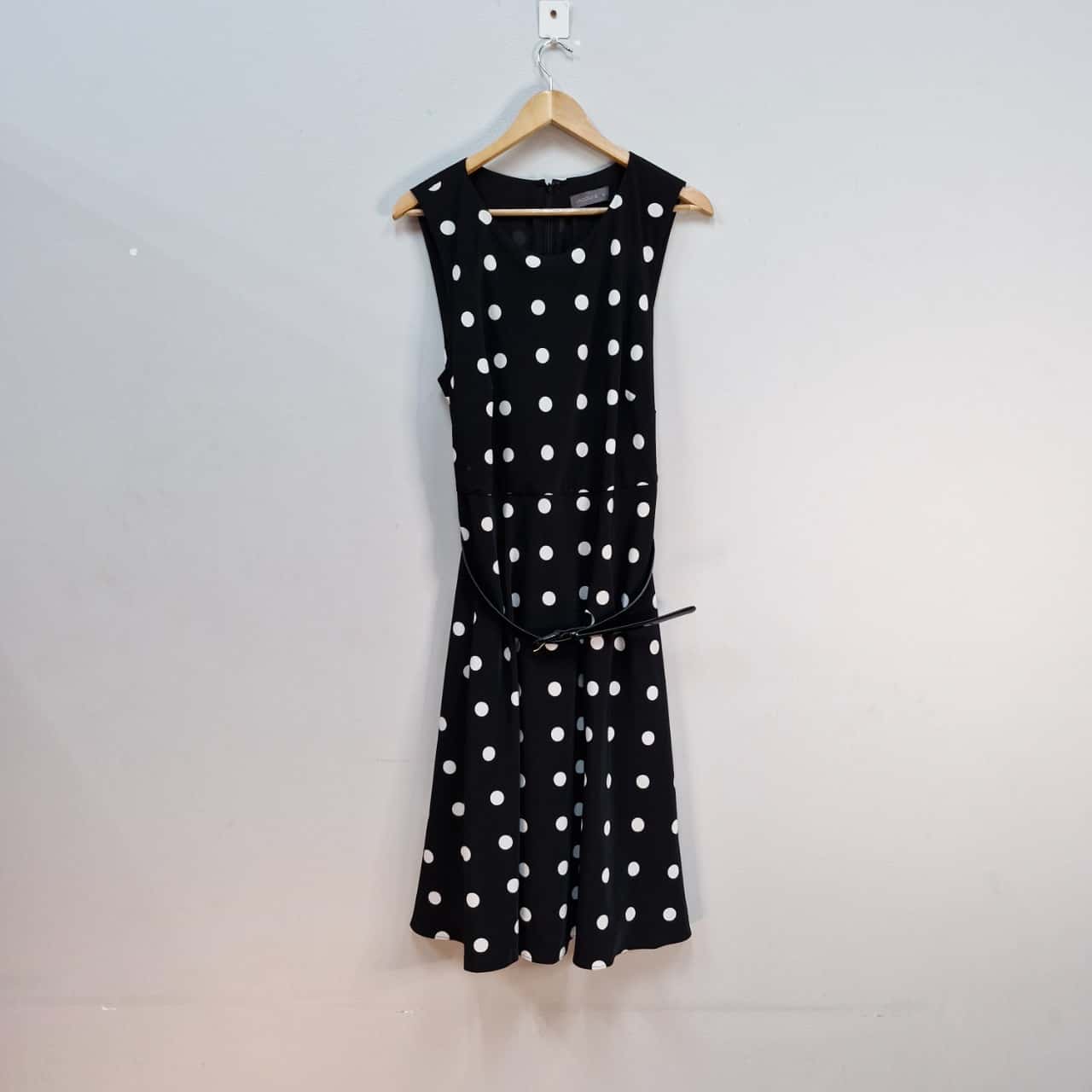JacquiE Womens Size 16 Midi Dress / Sleeveless Dress Black / Polka Dot