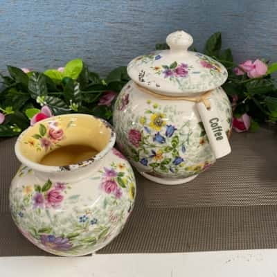 Robert Gordon Vintage Matching Floral Vase & Cannister w/Lid