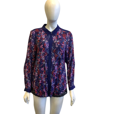 BNWT Blue Illusion Women's Brand Size L Long Sleeved Shirt Blue Paisley Print 
