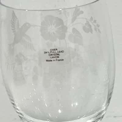 Vintage Hummingbird Floral etched 24% Lead Crystal Wine Glasses 