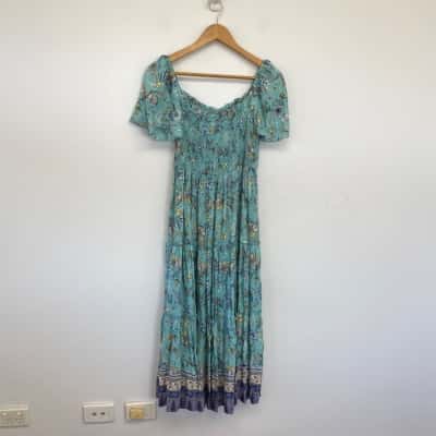 Iris Maxi Blue Floral Short Sleeve Maxi Dress Size 14 