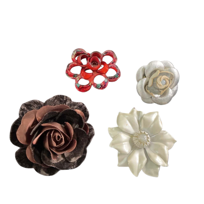  Womens Flower Brooch Collection (4) Brown / Multicoloured / Red / Silver / White 