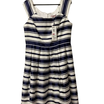 Womens Review Size 14 Cream / Navy Blue / Striped Mini Dress 