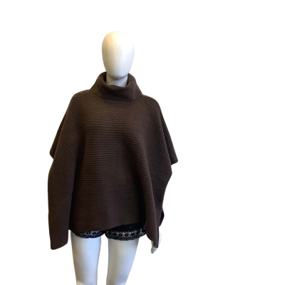 BNWT Forever New Women's One Size Honey Horizontal Rib Poncho Chocolate 