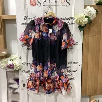 Portmans Brand! BNWT RRP $169.95! STUNNING FEMININE FLORAL MIDI DRESS! Womens  Size 10 Floral Dress / Midi Dress / Shirt Dress / Short Sleeve Dress  Black  / Floral / Multicoloured / Pattern 