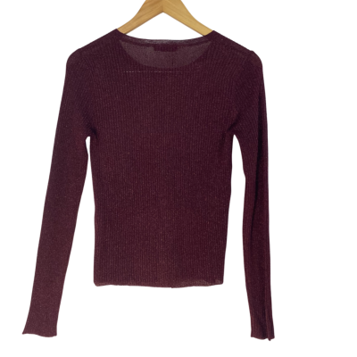 Zara - Maroon Sparkle Button Front Top (Size M)