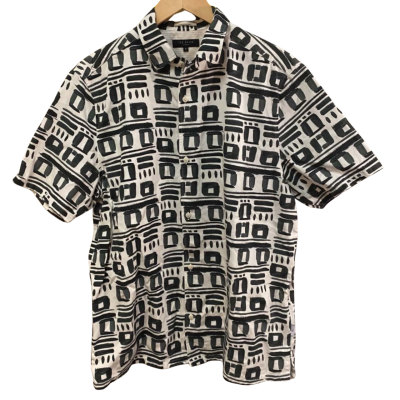 Ted Baker Size 4 Short Sleeve Shirt Black  / White 