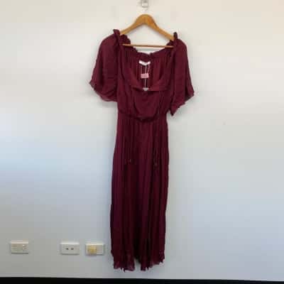 Belle & Bloom Dark Red SHort Sleeve Maxi Dress  Size M 