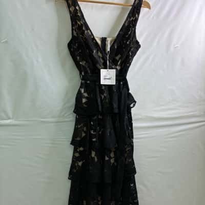 Spicy Sugar Womens Size 8 Midi Lace Ruffle Dress  Black  / Cream BNWT