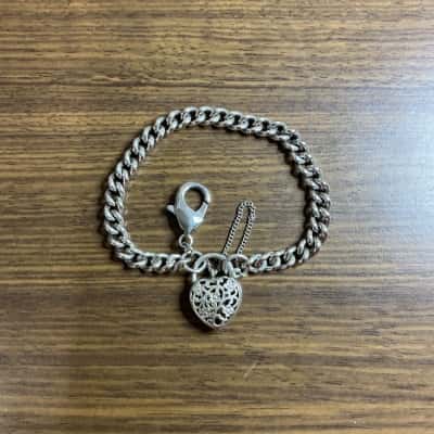    Women's  925 Silver Filigree Heart Padlock  Bracelet
